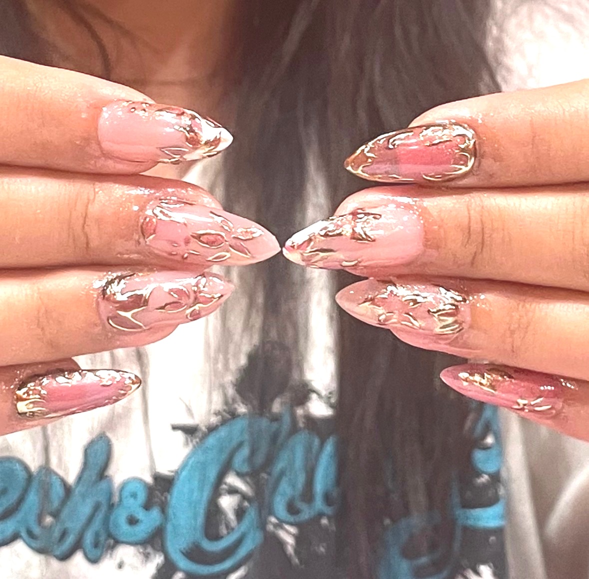 Pink gold marble nails