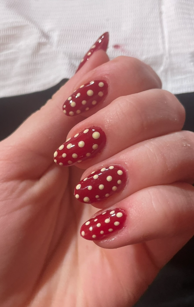 Red polka dots nails