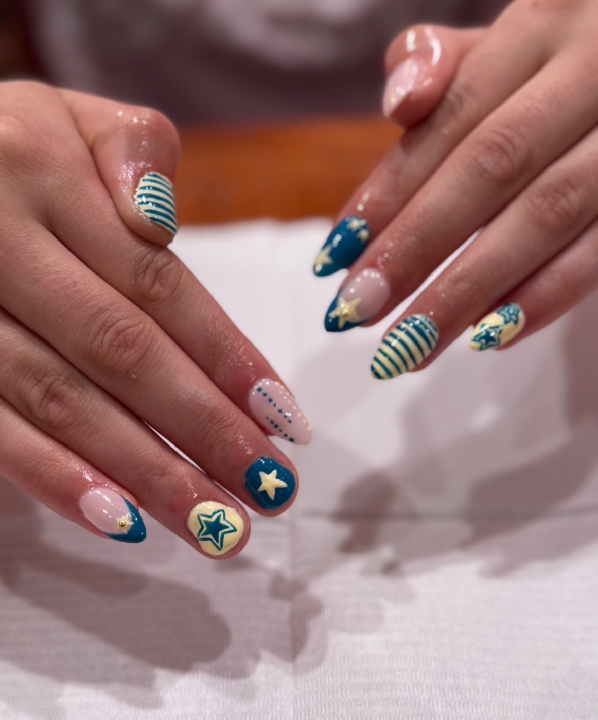 Teal stars nails